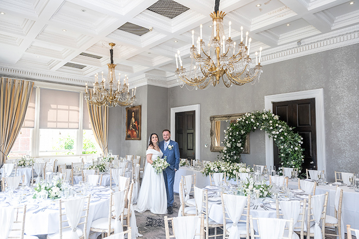 Oulton Hall wedding breakfast room set up beautifully for the wedding reception.