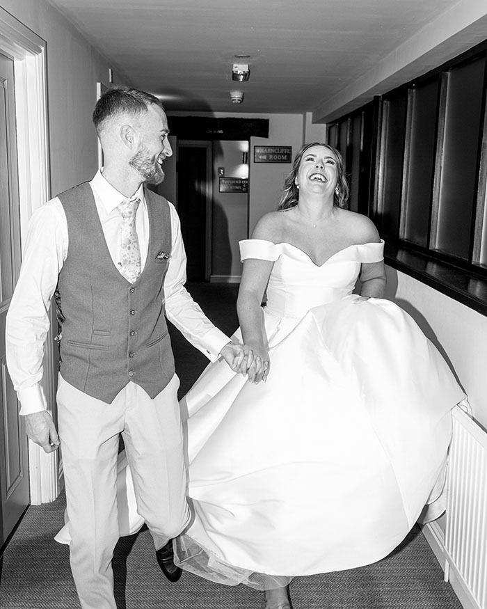Natural candid portrait of the couple in the corridors of Tankersley Manor.