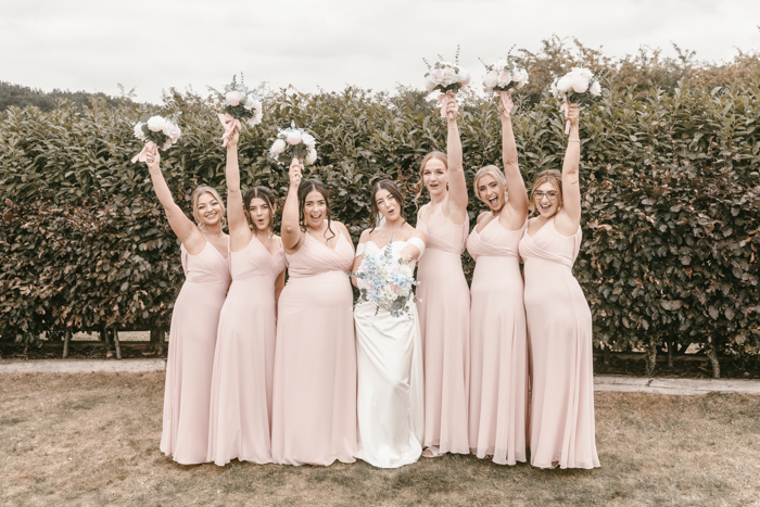 Bridal party group photo at Inkersall Grange Farm