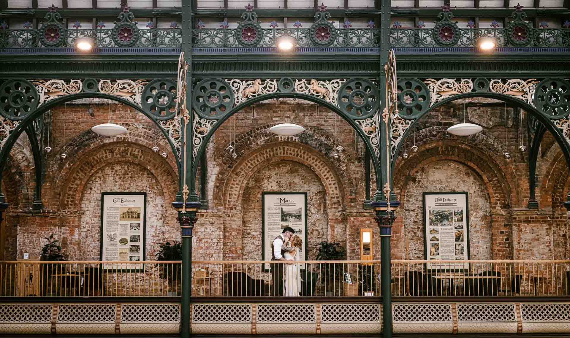 bride and groom at doncaster corn exchange